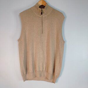 Johnston & Murphy Tan Zip-Up Quarter Zip Sleeveless Sweater  Size L